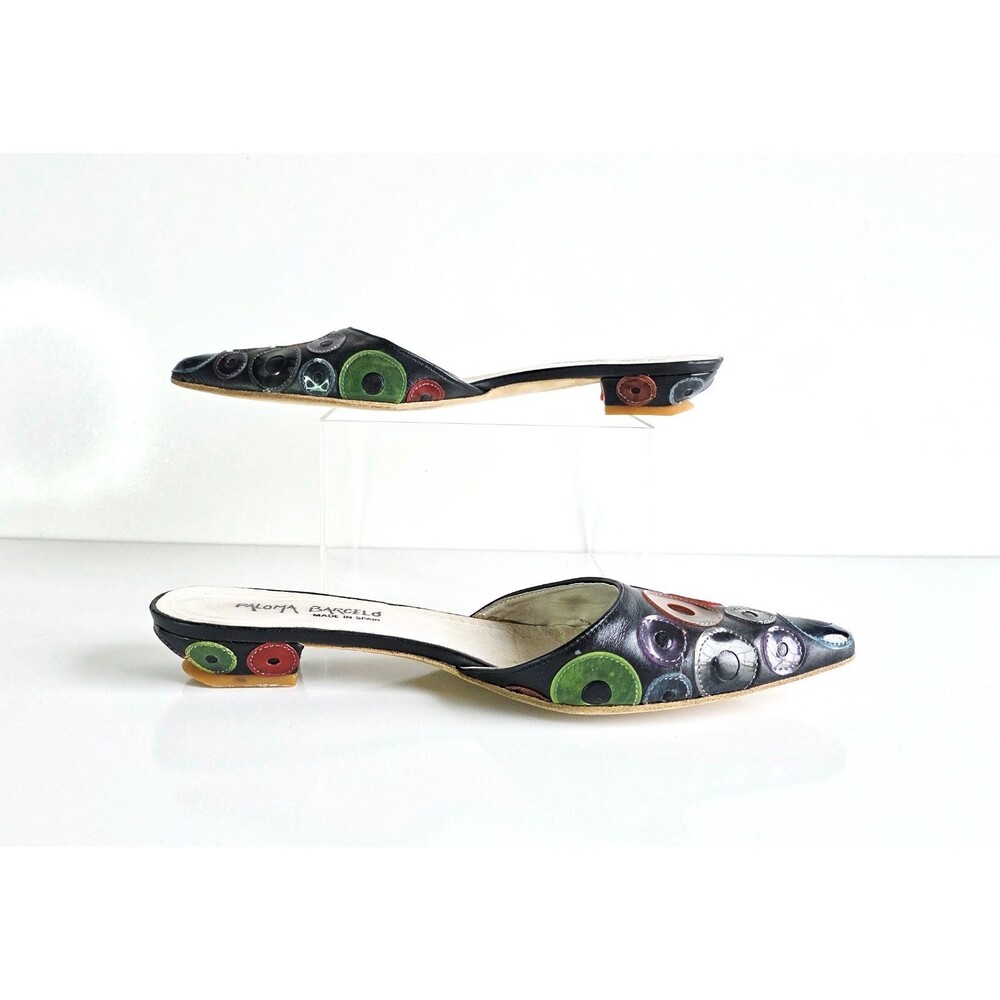 PALOMA BARCELO Leather Pointed Toe Mules Multicolor Circle Accents Sz 41 10.5 - Picture 4 of 11